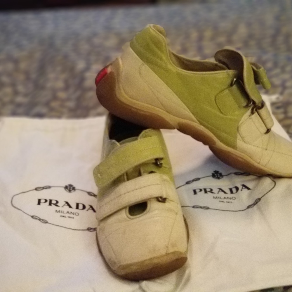Prada Sneaker w/ Dust Cover. Sz 36.5  lime&creme